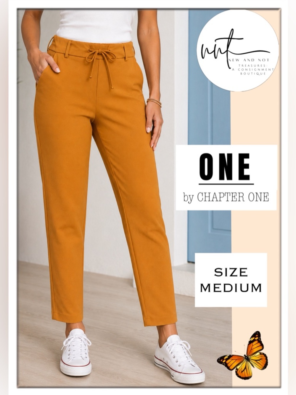 ONE by Chapter One Butterscotch Color Stretch Pull On Ankle Pants Medium NWOT
